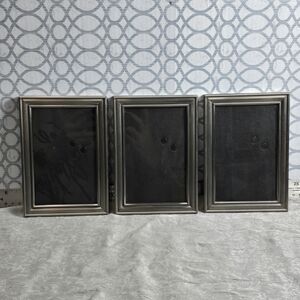 Set of 3 Brushed Silver 4x4 Photo Frames Luxe Metallic Minimalist Decor Gallery